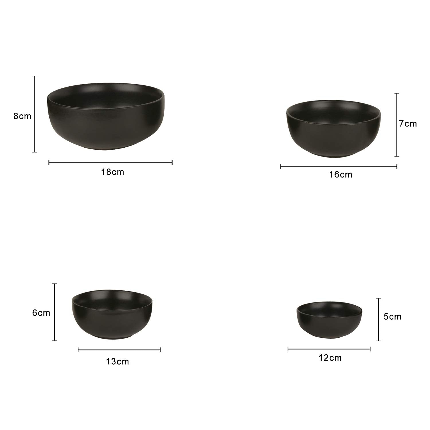 Studio Pottery Handcrafted Dinner Serving Bowl Set Of 4 - 1200ml, 650ml, 450ml & 250ml, Black | Dinner Serving Donga Set - Stackable Kitchen Bowl Set