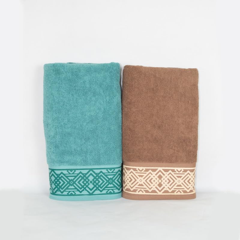 Rangoli 100% Cotton Fibre Bath Towel 1200 Gsm | Highly Durable & Absorbent Towel | Skin-Friendly & Quick Drying Luxury Towels (Blue & Golden Brown) - Pack Of 2