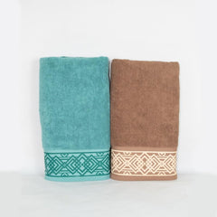 Rangoli 100% Cotton Fibre Bath Towel 1200 Gsm | Highly Durable & Absorbent Towel | Skin-Friendly & Quick Drying Luxury Towels (Blue & Golden Brown) - Pack Of 2