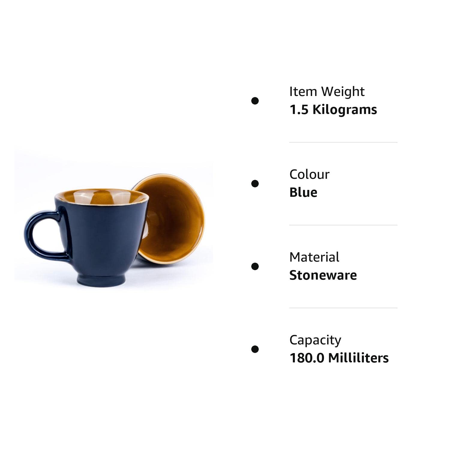 Ceramic Royal Tea Cups Set Of 6 - Midnight Blue, 180ml Each | Premium Stoneware Tea Set With Glossy Finish - Ceramic Tea Cup | Small Cups For Tea - Microwave Safe & Dishwasher Safe