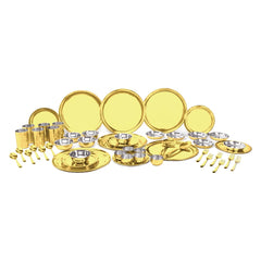 Stainless Steel Shagun Solid Dinner Set, 50 Pcs Set Gold | Easy To Wash - Dishwasher Safe