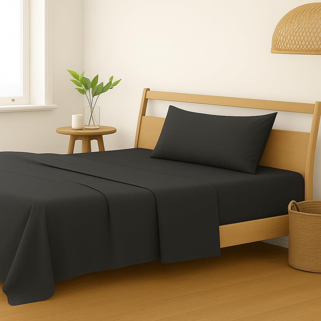 Plain Single Size Bedsheet With 1 Pillow Cover - 54 X 90 Inches, Dark Grey | Breathable & Skin-Friendly - Suitable For Use All Year Long | Ideal Gift For Weddings