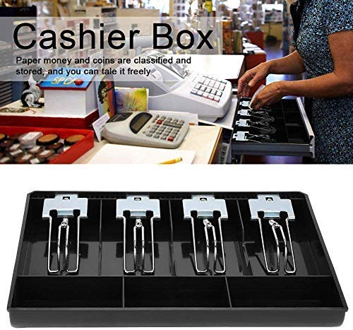 Abs Cash Tray Drawer, 4 Cash And 3 Coin Compartment, Cashier Storage Safe Box | 32.2 X 3.5 X 24.5 Cm, Colour - Black, Material - Abs Plastic