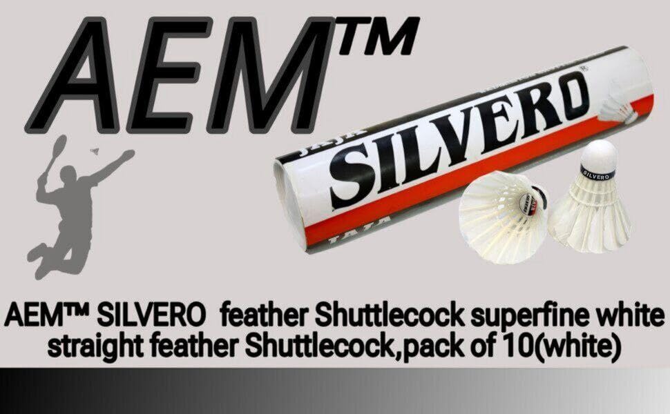 AEM Silvero Badminton Shuttlecock Straight Feather | Pack of 10 , White