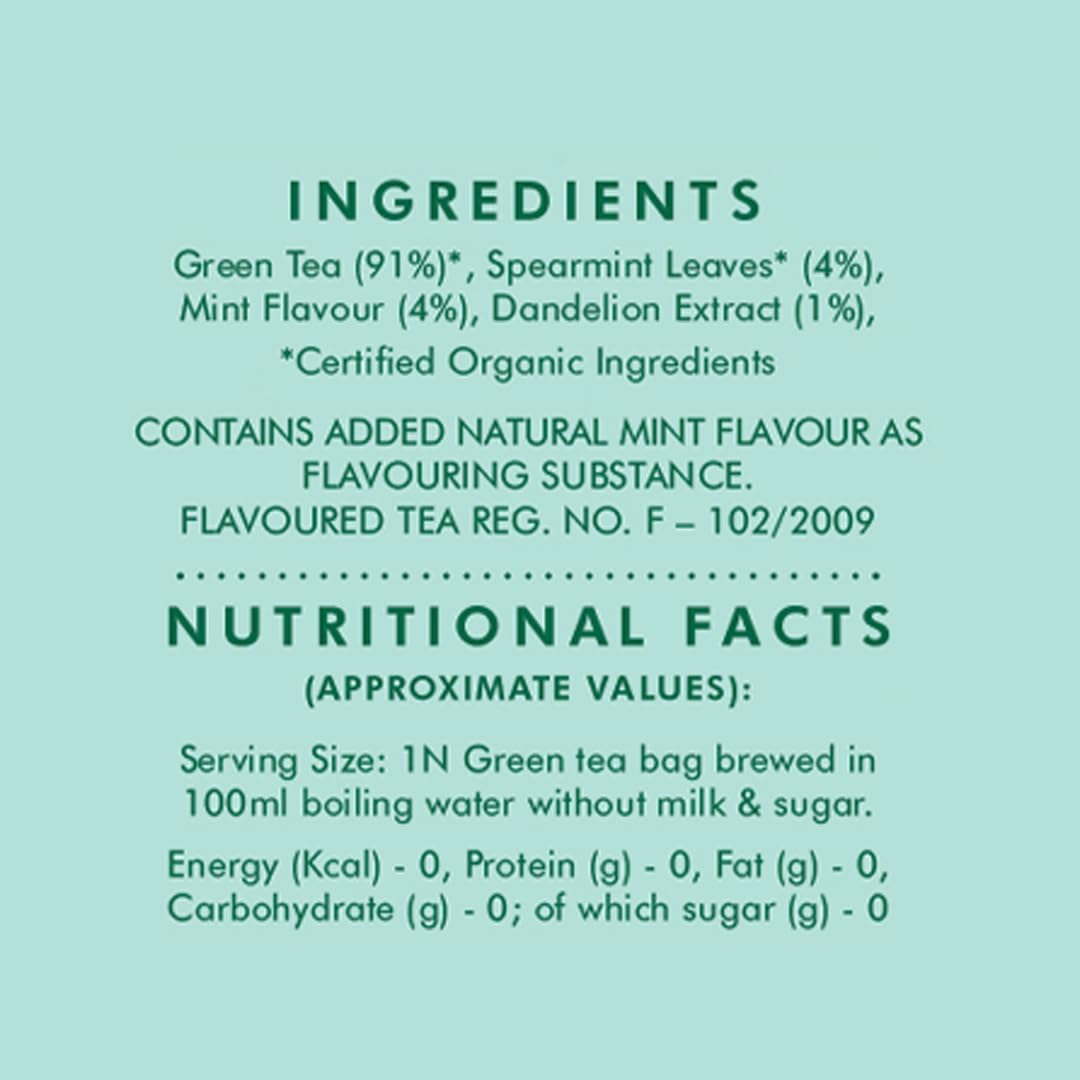 Eco Valley Organic Dandelion Mint Green Tea - 25 Tea Bags | Grown In The Nilgiri Mountains - Zero Calories, Rich In Antioxidant | Low Caffeine
