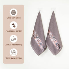 Rangoli 100% Cotton Fibre Hand Towels 440 Gsm | Highly Durable & Absorbent With Printed Border | Quick Drying Towels (Brown) - Pack Of 2