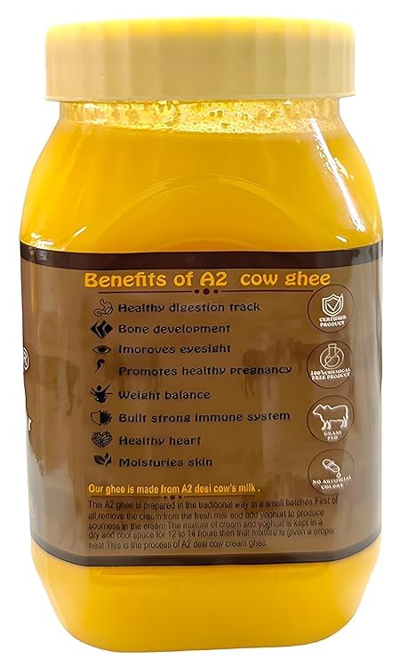 Premium A2 Desi Cow Ghee By Shree Kalpadruma | Pure Cow Ghee For Better Digestion & Immunity Good For Dishes | 2 Litre (1 Litr * 2) 67.6 | Jar Pack