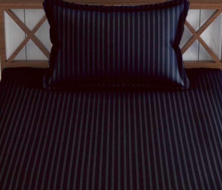 1 Bedsheet Single Satin Stripe Elastic Fitted With 1 Pillow Cover (36 X 78 Inches) Black | Lightweight, Soft & Breathable - Perfect For Gifting On Weddings Bedsheet