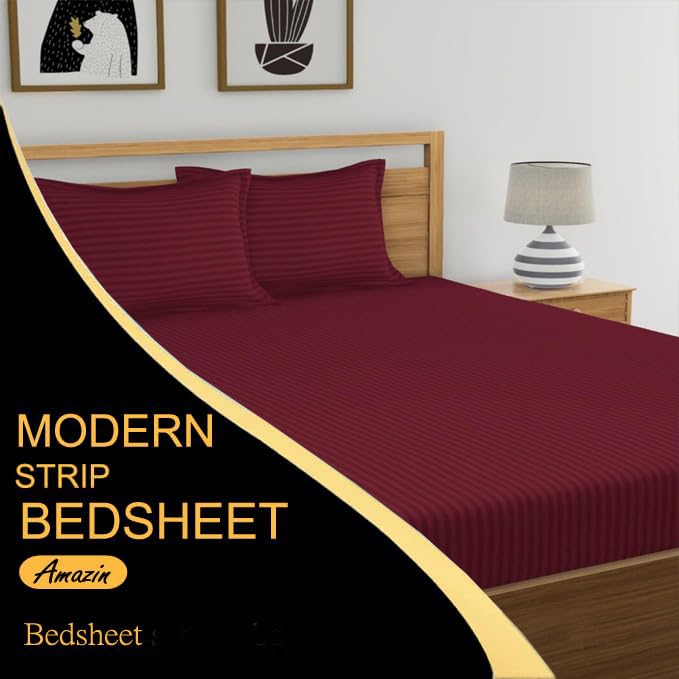 1 Double Bedsheet With 2 Matching Pillow Cover - 90 X 90 Inches, Wine | Comfort Fabric Bedsheet Home, Hotel & Guest House