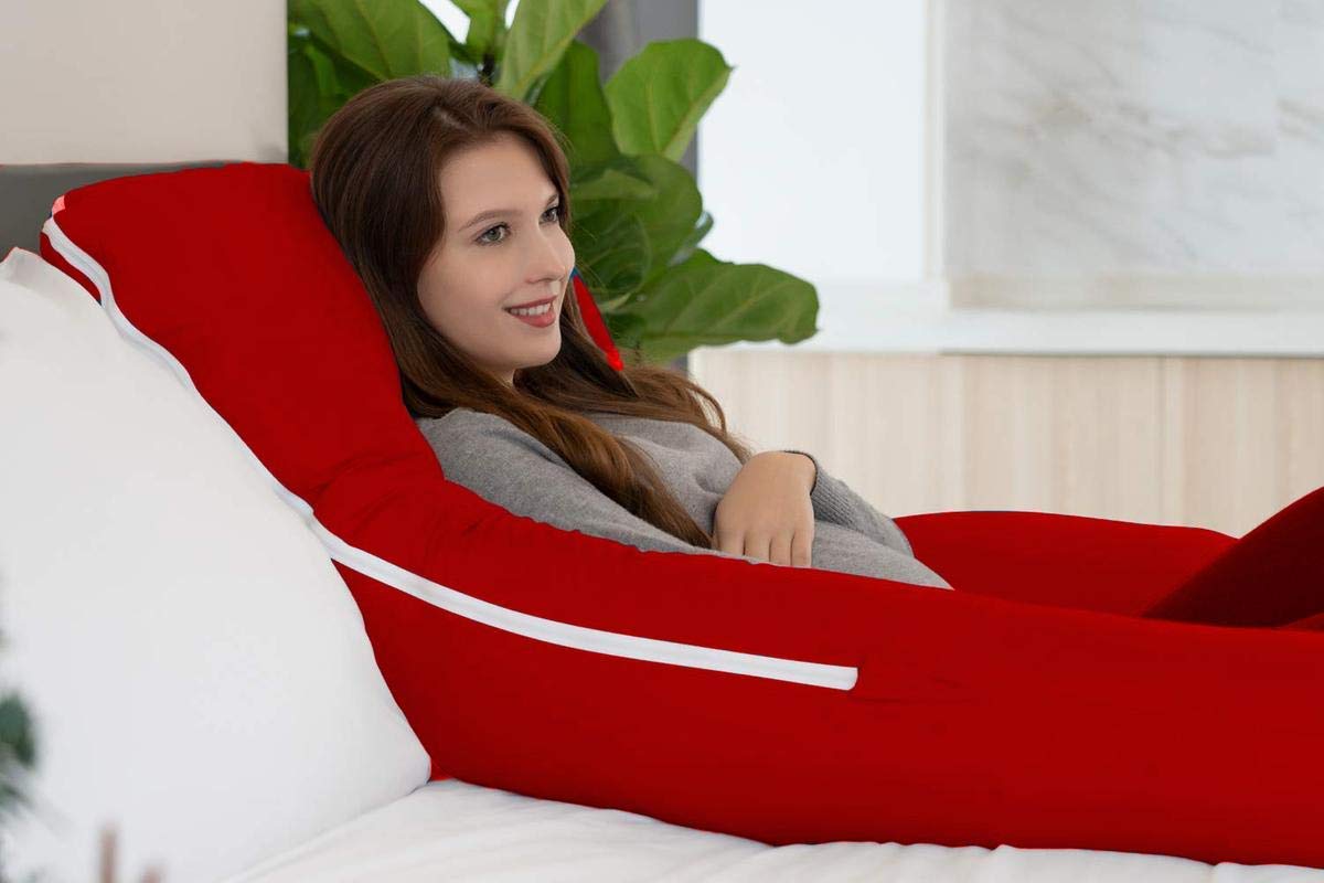 Premium Multipurpose Microfiber Pregnancy Pillow For Pregnant Women, Red | 100% Cotton, Zippered Red Cover, Lightweight, Removable Cover, Full Body Pillow, Soft Pillow - Pack Of 1