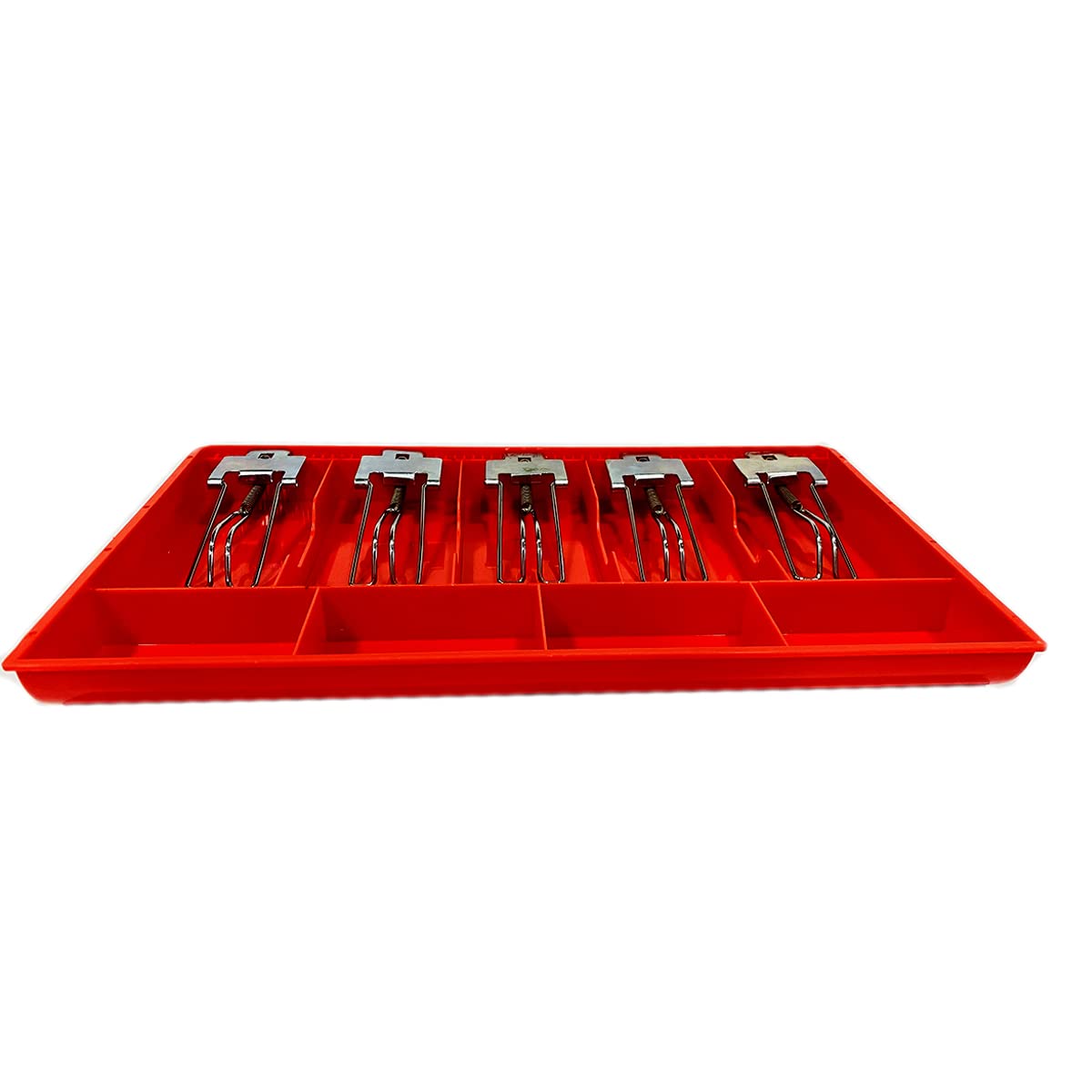Abs Cash Drawer, 5 Cash & 4 Coin Compartment, Cashier Storage Safe Box, Metal Clip, 40.5 X 24.5x 3.5 Cm, Colour - Red, Material