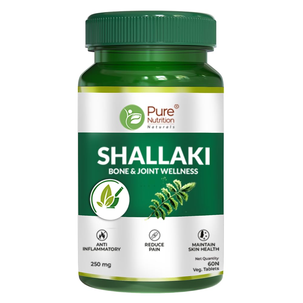 Pure Nutrition Shallaki Boswellia Serrata 250mg, Bone & Joint Health Supplement For Joint Pain, Stiffness, Arthritis, Reduces Pain & Inflammation, Helps Improve Mobility | 60 Tablets 100gm 0.2lbs