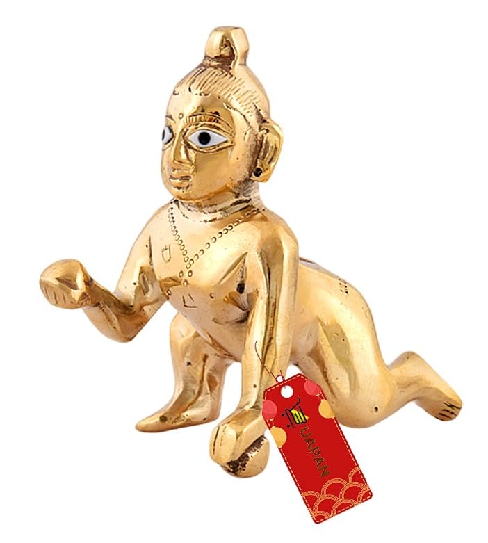 Beautiful Brass Laddu Gopal Idol, Kanha Ji, Bal Krishna Statue, Gold Idol - 10 Cm, For Home, Office Décor, All Festivals & Occasion, Idol