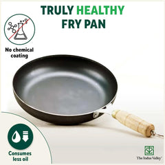 Pre-Seasoned Black Iron Fry Pan With Wooden Handle - Medium, 24.7 Cm, 9.7 Inch, 1.5 Ltr, 0.9 Kg | Induction Friendly, Pre-Seasoned Fry Pan, 100% Pure & Toxin-Free, No Chemical Coating