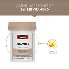 Swisse Vitamin D - 100% Rda Of Vitamin D3 High Absorption Vitamin D3 For Healthy Bones, Immunity & Strong Muscles | 90 Tablets , 150gm 0.3lbs