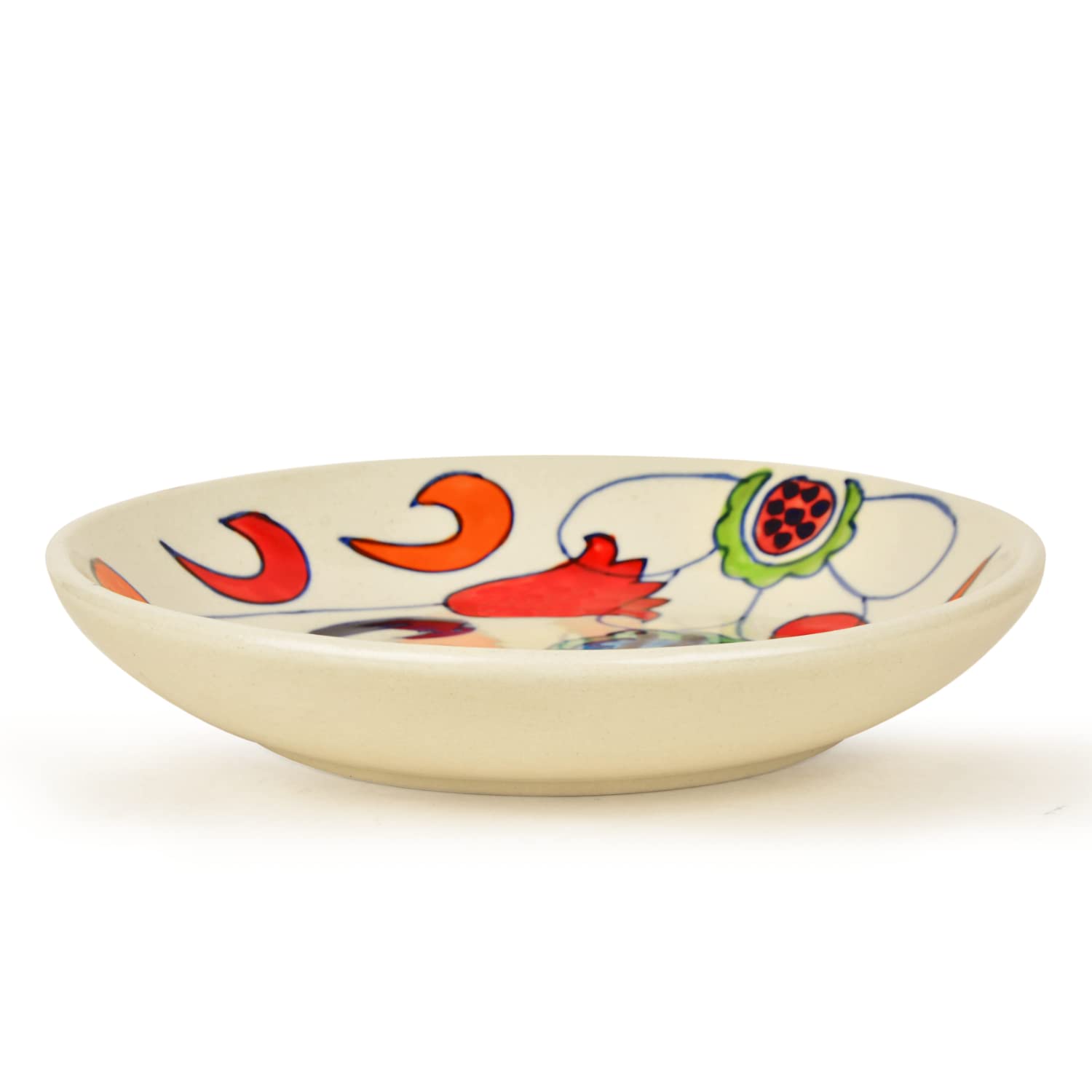 Hand Painted Chic & Sleek Ceramic Shallow Serving Bowl - 8.5 Inches, Multicolor | Salad Bowl, Pasta Serving Bowl - Snack Bowl