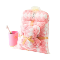 HomeCloud Microfiber Soft & Fuffy Bath & Face Towel 400 Gsm With Hanging Loop | 3x Softer Than Cotton Towels | Highly Absorbent Set Of 2 (Checks Pink)