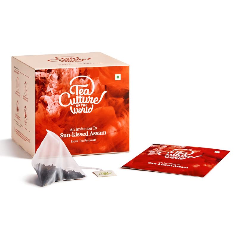 Tea Culture Of The World Sun-Kissed Assam Tea - 16 Pyramid Tea Bags | Robust, Tangy Taste & Fresh Aroma - Low Caffeine