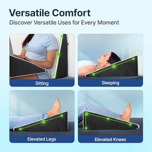 Complete Back Support Wedge Cushion With Memory Foam Pillow, White & Grey | Improves Comfort & Posture While Sitting - Working On Bed | Premium Removable Covers, Multi-Use Pillow - Pack Of 1