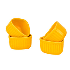 Handcrafted Ceramic Triangular Ribbed Dip Bowls Set Of 4 - Yellow, 50ml Each | Chutney Bowls - Ketchup Bowls