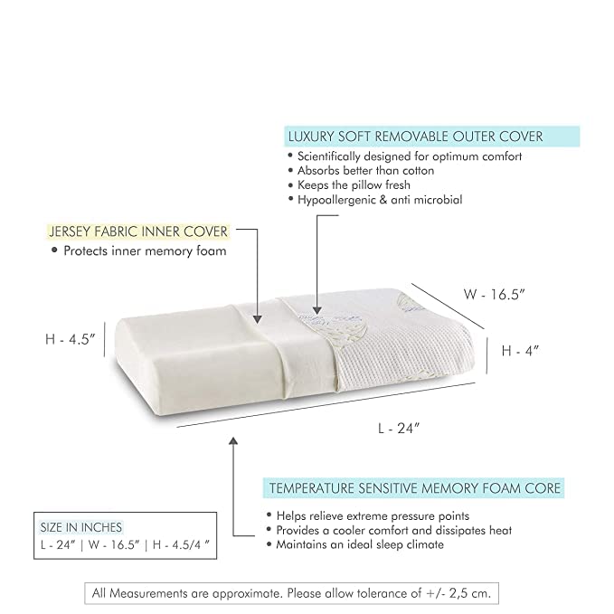 Cervical Pillow For Neck Pain & Shoulder Pain Relief, White - XXL King Size | Memory Foam Pillow - Spondylitis Orthopedic Pillow | Neck Support Pillow For Sleeping - Contour Medical Pillow