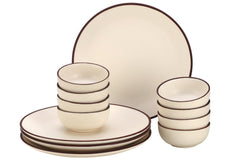 Handcrafted Ceramic Stoneware Dinner Set - Pack Of 12 Pcs, Off White | 4 Dinner Plates, 10.6 Inch Each + 8 Small Dinner Bowl, 170ml Each - Microwave & Dishwasher Safe