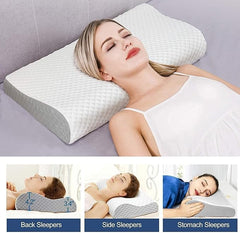 Memory Foam Pillow, Contour Cervical Orthopedic Pillow, Neck Support Pillow | Shoulder Pain For Sleeping, Ergonomic Cervical Pillow, Adjustable, For Side, Back, Stomach Sleepers - 1 Piece
