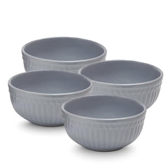 Ceramic “Strip” Hand Painted Multipurpose Serving Bowl Katoris Set Of 4 - 450ml Each, Grey | Cereal Bowl, Soup Bowl, Salad Bowl - Dishwasher & Microwave Safe