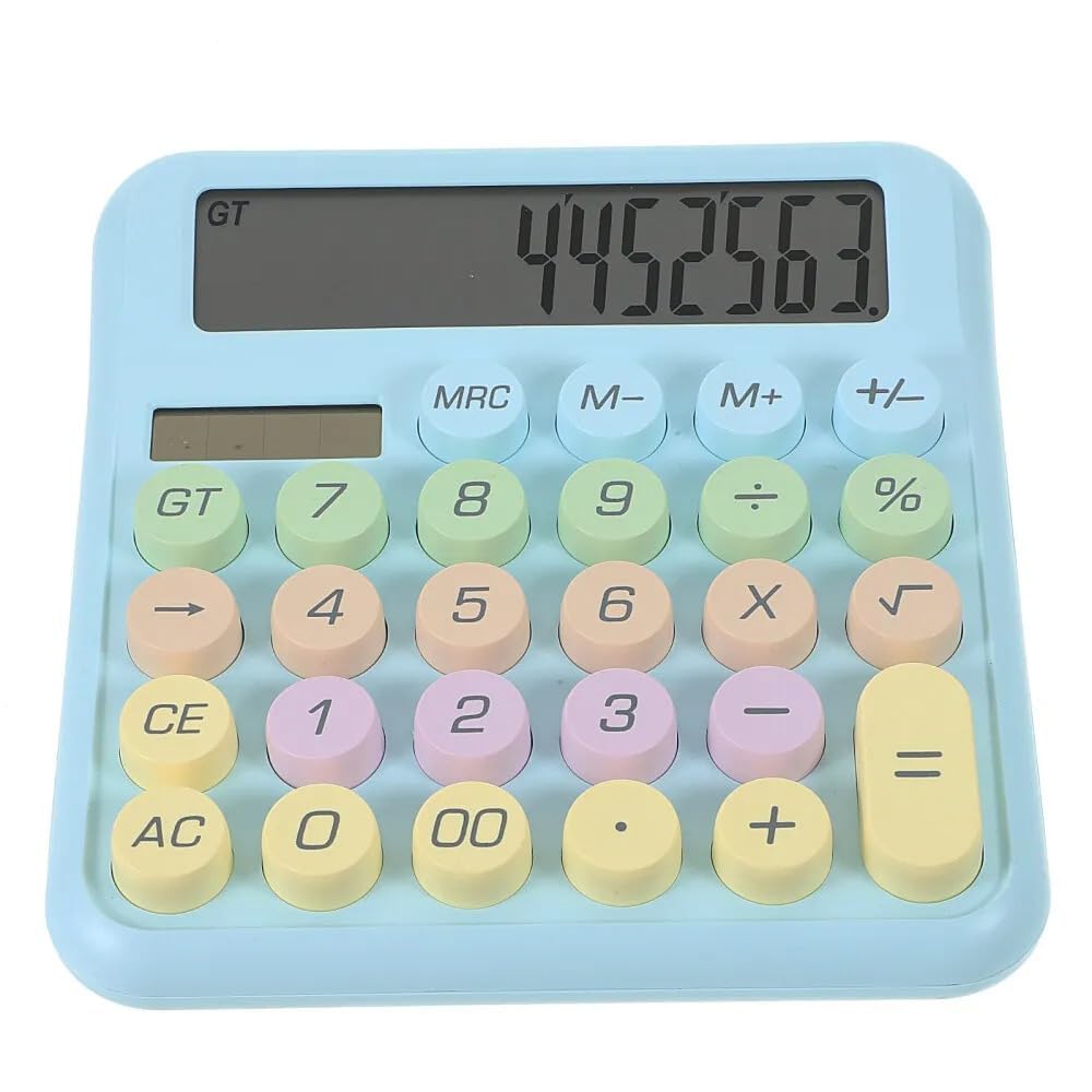 Mastano Desktop Cute Calculator -12 Digit Large Display | Big Buttons | Solar Power | Aesthetic Candy Color | For Office, School, Home Blue