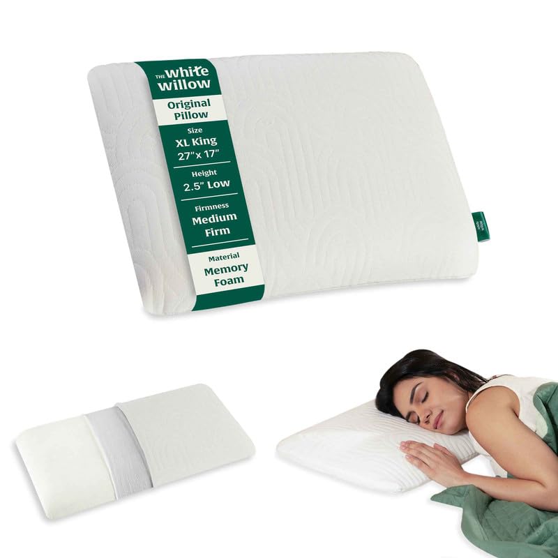 Thin Pillow For Sleeping, Orthopedic Cervical Pillow - XL King Size - 2.5 Inch | Slim Memory Foam Pillow For Neck & Shoulder Pain Relief, Flat Pillow, Medium Firm, Washable Cover - Pack Of 1