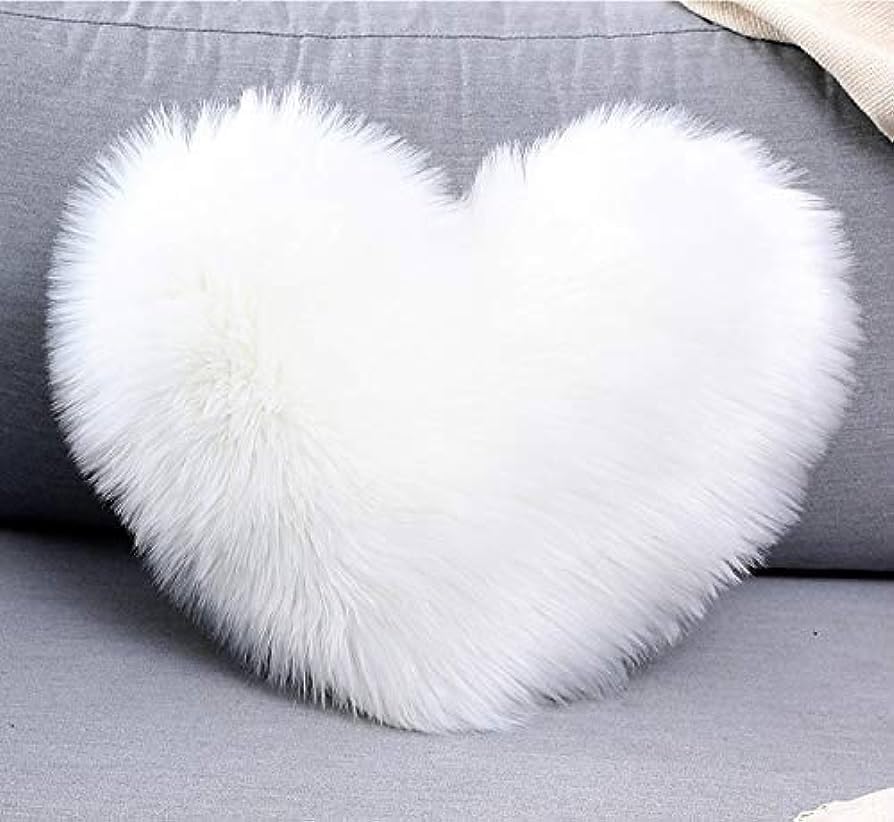 Luxury Soft Fur Love Heart Shape Cushion Pillow, For Valentine's Day, White | For Couple, Sofa, Car, Decoration, Furniture Cushion, Washable, Super Soft Pillow, Decoration Purpose