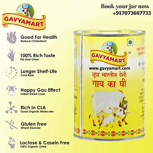 100% Pure Indian A2 Cow Ghee By Gavyamart | Rich In Healthy Fat Nutrients Desi Cow Ghee Perfect For Cooking | 4 Litr (1 Litr * 4) 135.2 Ounce | Tin Pack