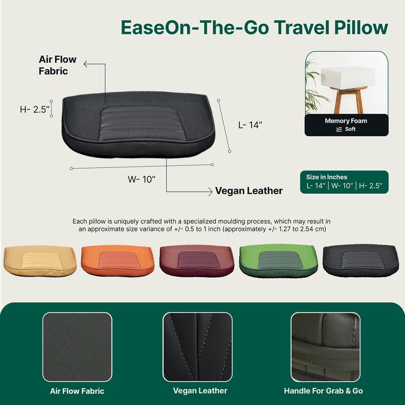 Orthopaedic Premium Memory Foam Pillow, Lumbar Chair Seat Cushion, Black - 14 L X 10 W X 2.5 H Inch | For Back Pain Relief, Multiples Uses, Portable, Removable Cover, Safe & Therapeutic