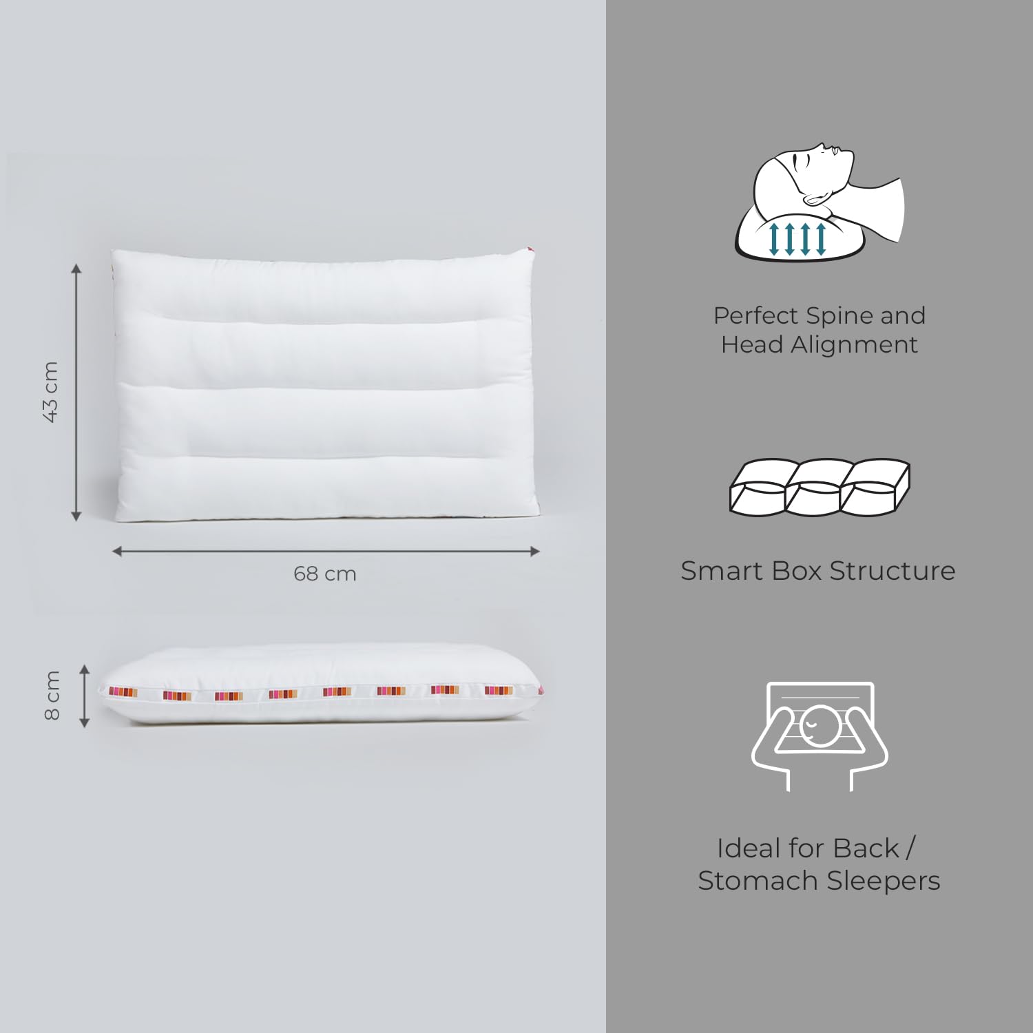 Slim Pillow For Sleeping, Ideal For Head & Spine, White, Standard Size - 26 X 16 Inch | Ideal For Both Back And Stomach Sleepers, Luxurious Pillow Comfort For Everyday Use - Bed Pillow