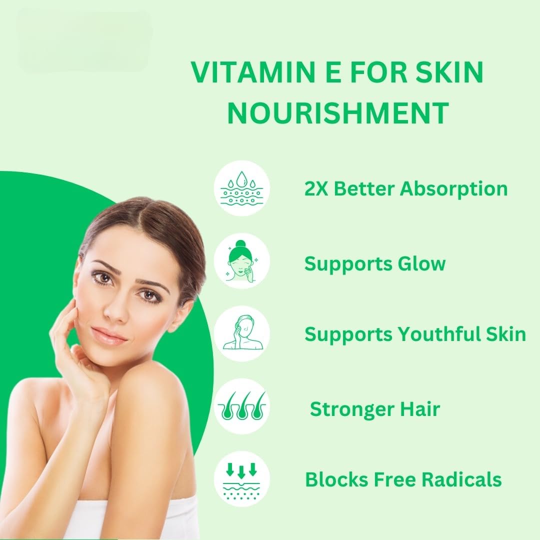 Vowel's Enterprise Vowl's Enterprise Vitamin E , For Beautiful Skin, Healthy Hair Nutrition And Eyes | 50 Capsules , 100gm 0.2lbs