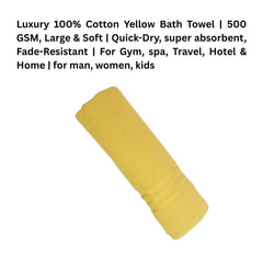 Luxury 100% Cotton Large Size Bath Towel 500 Gsm | Quick-Dry, Super Absorbent, Fade-Resistant Bath Towel (Yellow)