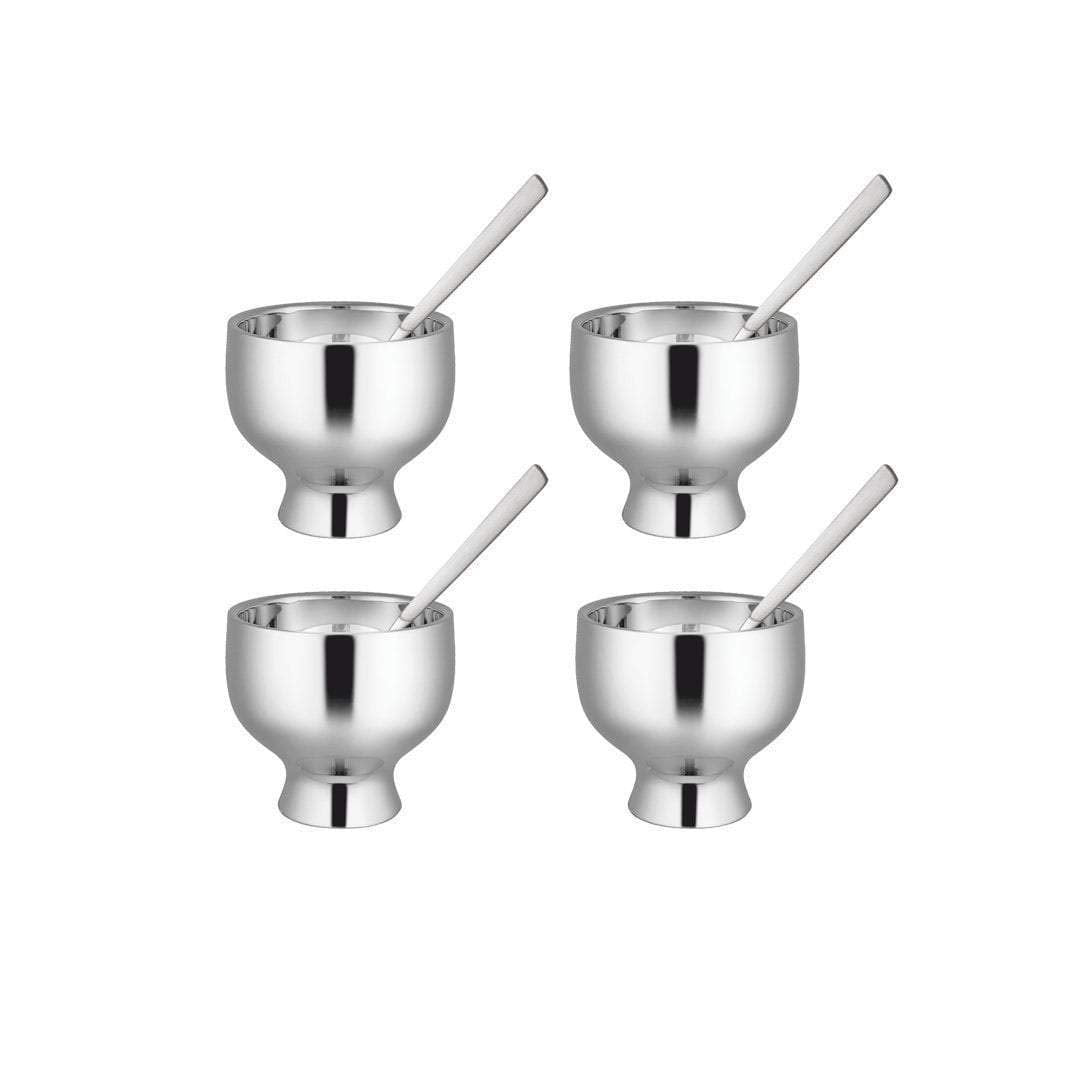 High Grade Stainless Steel Solid Ice Cream Set Of 4 Pcs - Forte, Silver | Ice Cream Container With Spoon