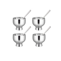 High Grade Stainless Steel Solid Ice Cream Set Of 4 Pcs - Forte, Silver | Ice Cream Container With Spoon