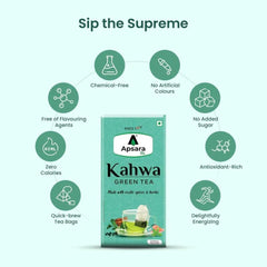 Apsara Detoxifying Kahwa Green Tea - 100 Tea Bags | Blended With Rock Salt, Tulsi, Cardamom, Cinnamon, Black Pepper, Ashwagandha Tea - Immunity Booster, Promotes Skin Glow