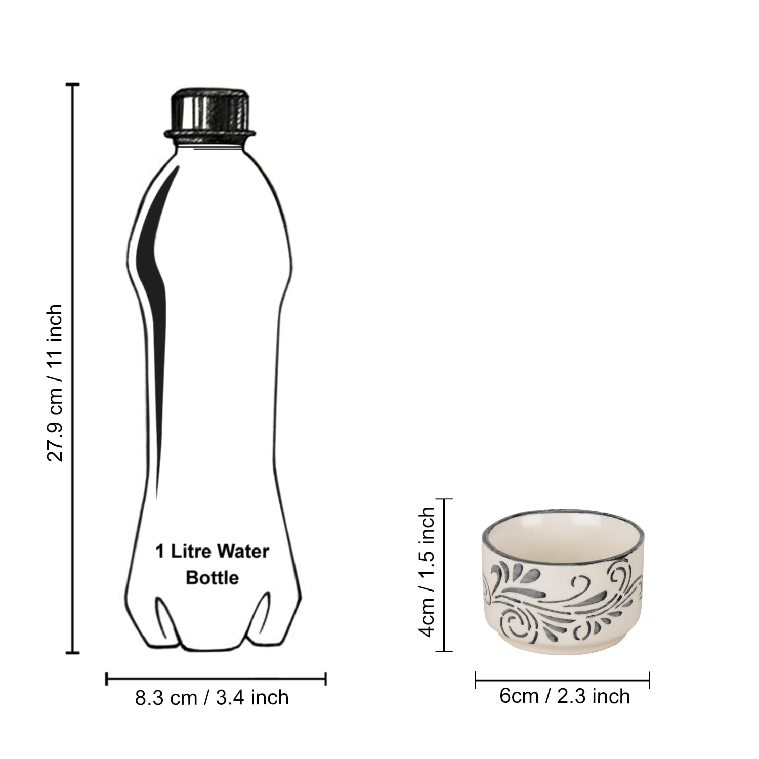 Hand Painted Ceramic Dip Bowls Set Of 4 - 50ml Each, Grey & Off White | Chutney Bowls - Ketchup Bowls