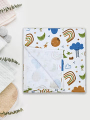 Mafatlal Coo Coo 100% Cotton Kids Bath Towel 250 Gsm | Soft, Lightweight & Quick-Dry Fun Cartoon Print Lucent White Towel (Orange) - 1 Pcs
