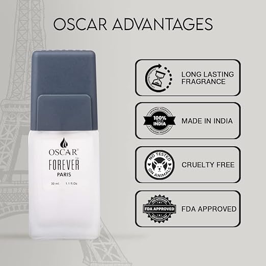 Oscar Forever Paris Long Lasting Perfume For Men & Women | Chypre Floral Fragrance | Everyday Unisex Skin Friendly Perfume | 30ml 1 Fl.oz.