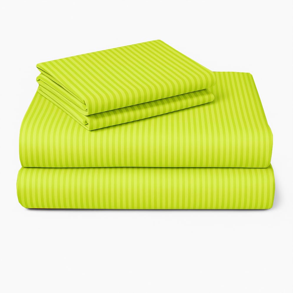 Cotton Single Bedsheet With One Pillow Cover - 90 X 60 Inches, Lime Green | Soft & Breathable Premium Printed Design Bedsheet