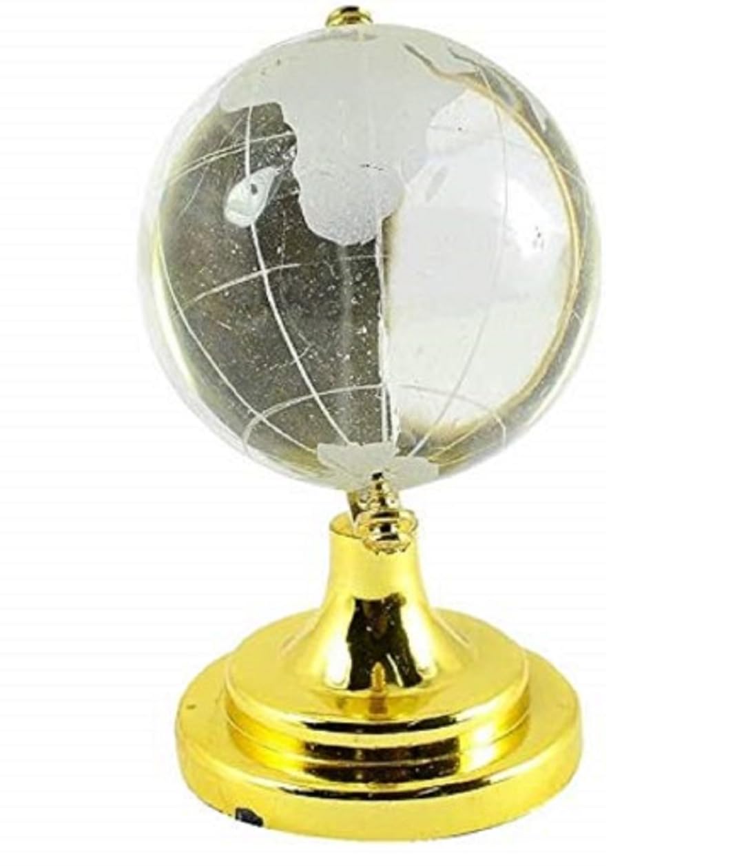 Feng Shui Small Glass Globe For Office Table World Map For Success & Prosperity (Silver - Gold) Ultimate Enhancer For Education Pack Of 1