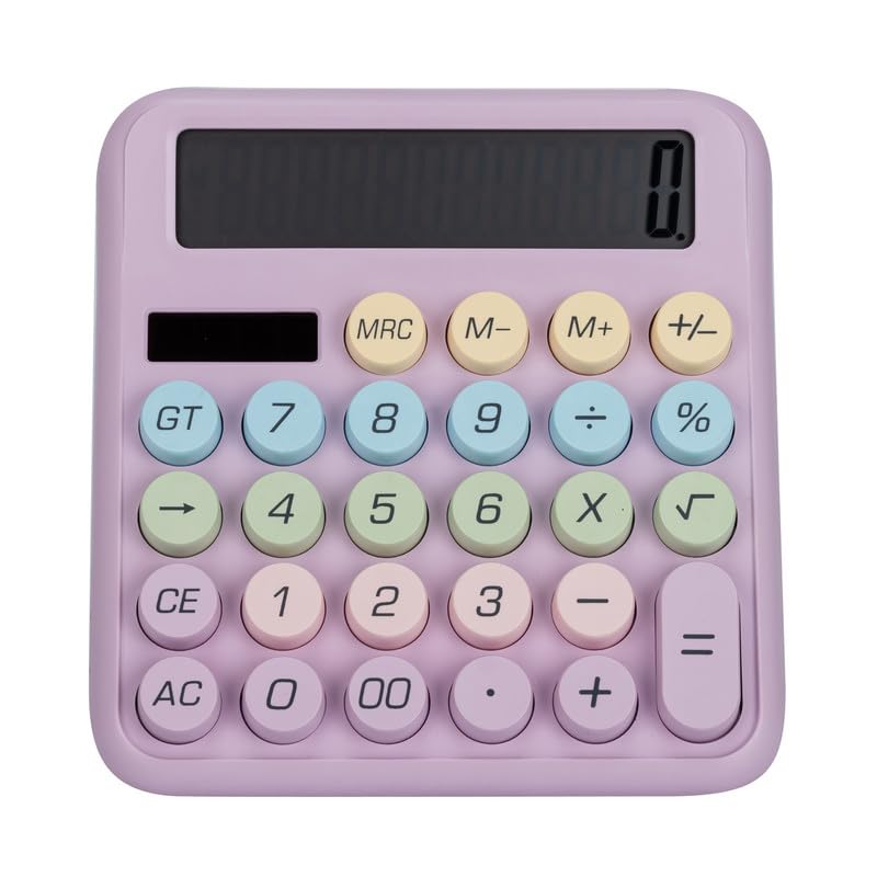 Bluetick Desktop Calculator - 12 Digit Display | Big Buttons | Solar Power | 1 Year Warranty | Aesthetic Candy Color (Purple)