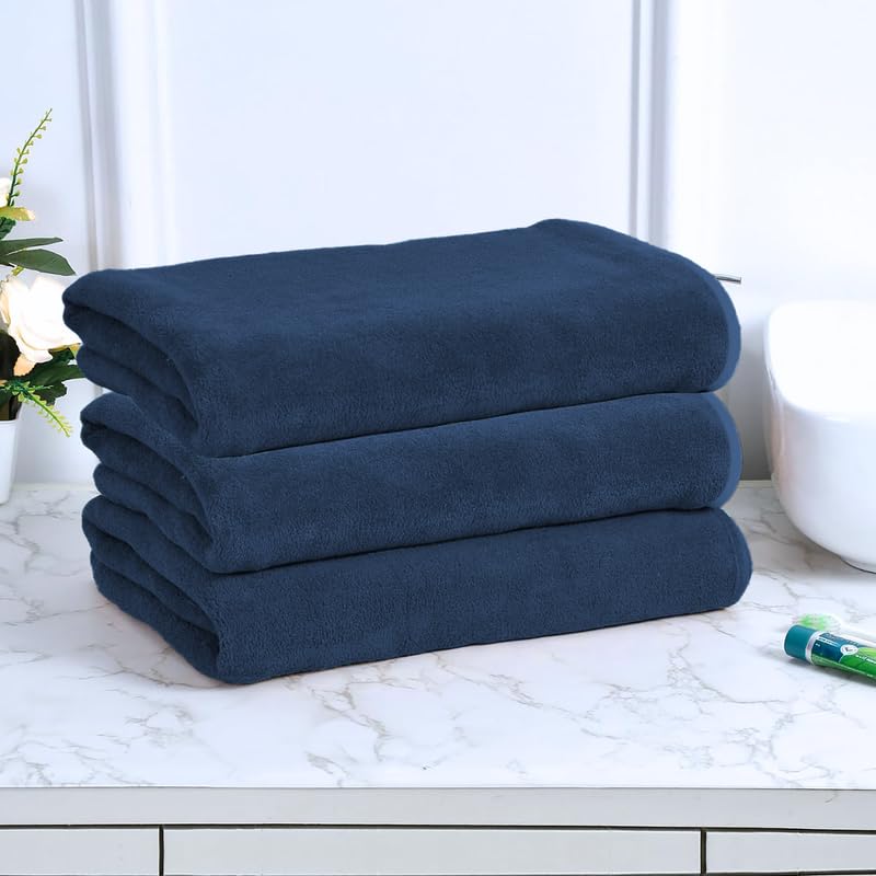 Black Gold The Finer Touch Premium Microfiber Bath Towels 1200 Gsm | Lightweight Ultra-Soft Fade Resistant (Navy Blue) - 3 Pcs