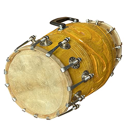Carving Design Dholak - Percussion Indian Music Instrument Folk For Bhajan Kirtan Pooja | Mango Wood Dholak - Golden