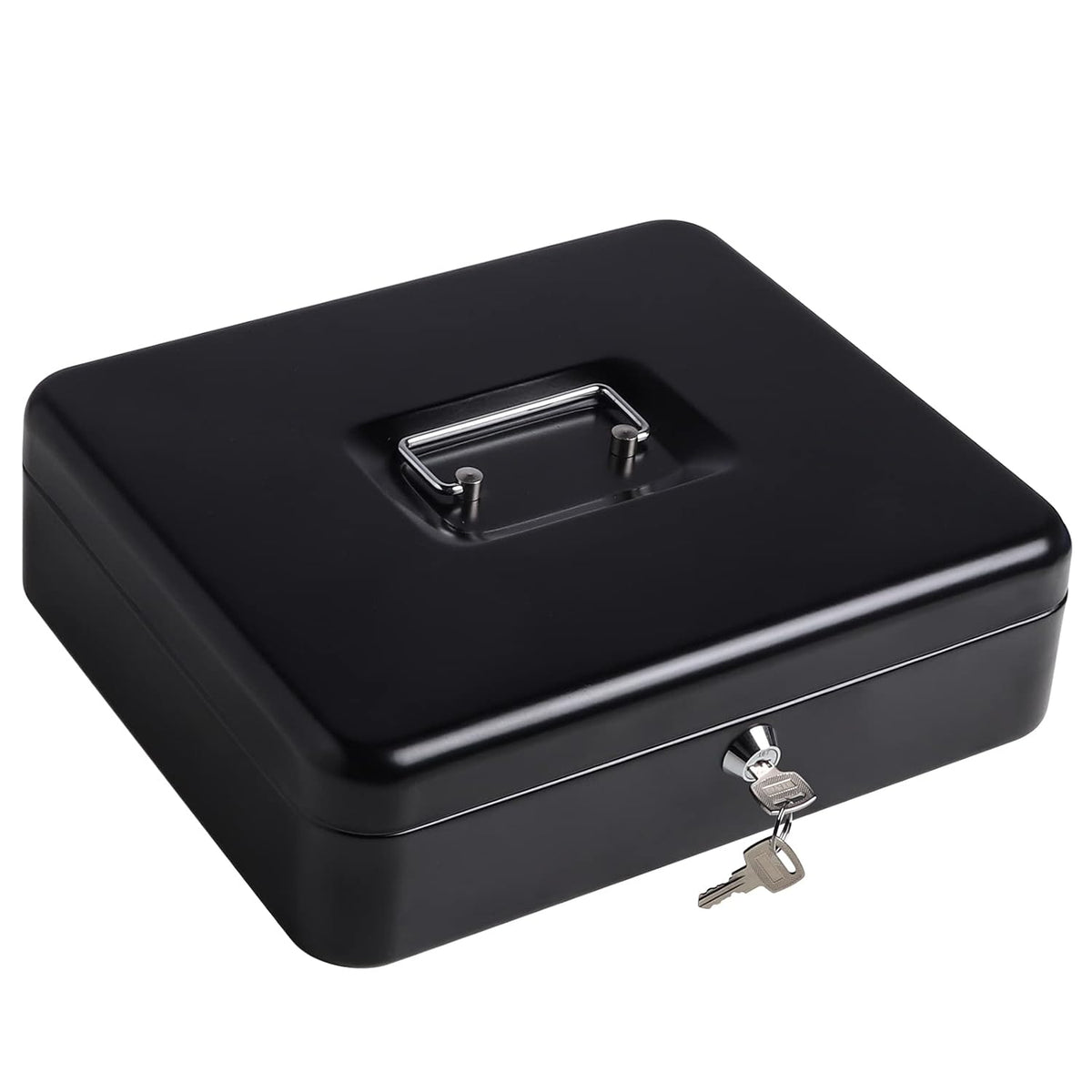 Metal Cash Box With Money Tray & Key Lock, Money Box For Cash Saving, 11.8"X 9.5"X 3.5", Large, Colour - Black, Special Feature - Portable