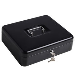 Metal Cash Box With Money Tray & Key Lock, Money Box For Cash Saving, 11.8"X 9.5"X 3.5", Large, Colour - Black, Special Feature - Portable