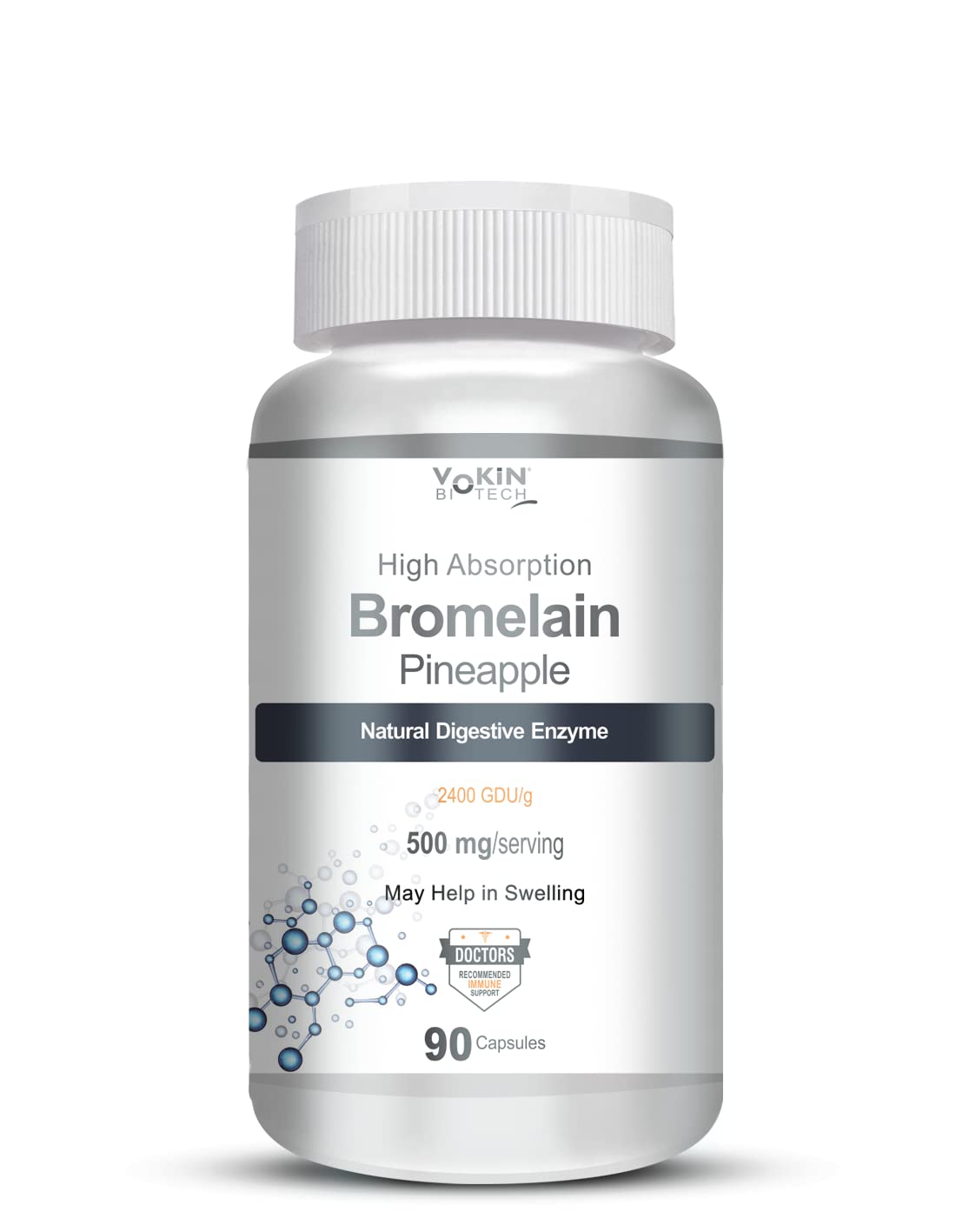 Vokin Biotech Bromelain Pineapple Digestive Enzyme- 2400 Gdu/ G - 500 Mg | 90 Capsules 150gm 0.3lbs